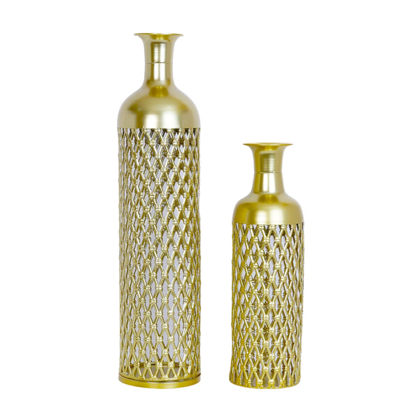 Large Metal Floor Vases, Golden Vase Set of 2 Home Decor 27" and 19"