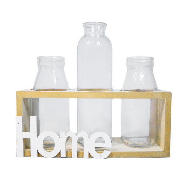 Hydroponic Glass Vases Set 8" Glass Propagation Pot, Wooden Frame | Home Decor