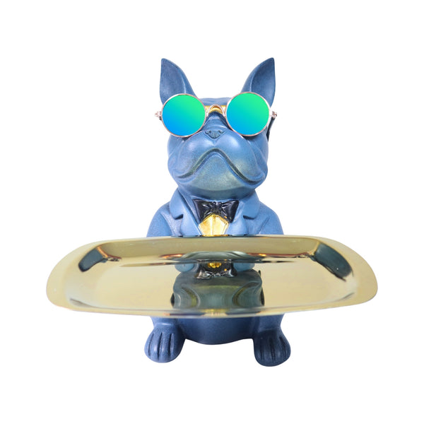 Cute Blue Dog Storage Organizer, Metal Tray Holder, Key Organizer, Table Organizer for Home or Office 9 inch 23 cm