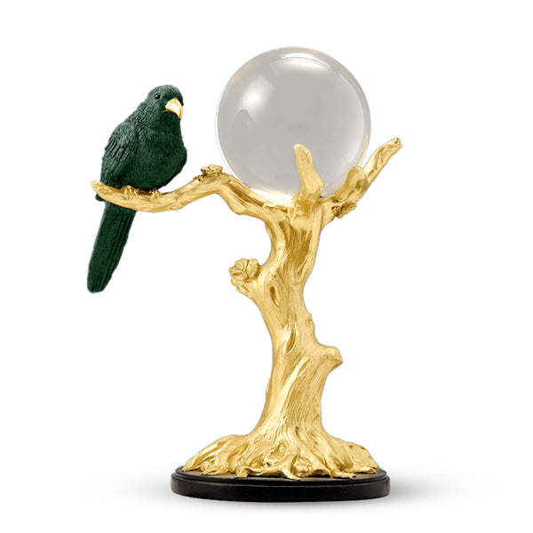 Countertop Sculpture Crystal Ball and Bird on Tree, 9" Tabletop Centerpiece | Home Decor