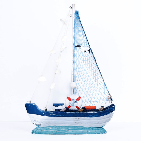 Handmade Wooden Sailboat, 15" Nautical Table Sculpture, Rustic Boat Model, Desk Shelf Decor, Gifts