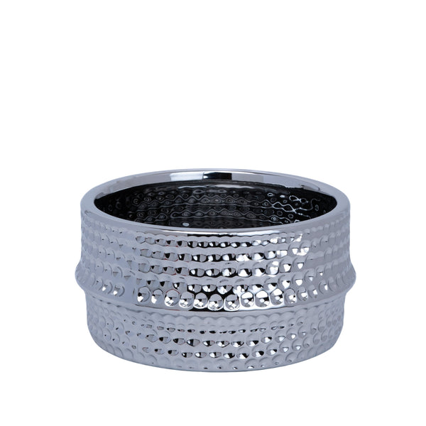 Ceramic Bud Vase, 4" Silver Chrome Textured Round Table Vase