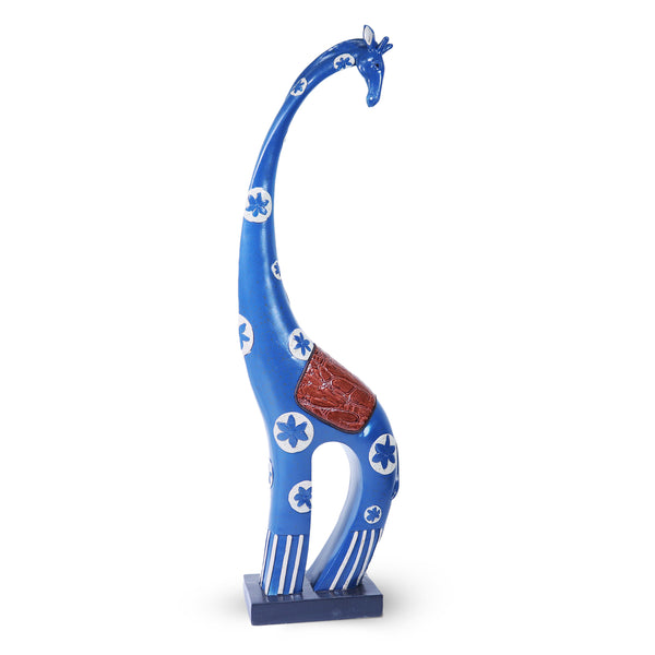 Blue Giraffe Statue, Polyresin Home Office Decor, 18" Tabletop Centerpiece