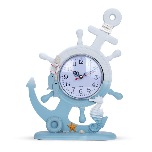 Wooden Anchor with Clock Decorative Tabletop Statue, Marine Decor, Cottage, Office, Bedroom, Living Room, Home Decoration, Gift