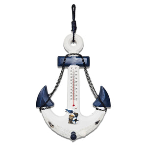 Anchor Wall Mount Coat Rack, Hook & Built-In Thermometer, 13" Rustic Ocean, Beach Themed Decor, Nautical Gifts by Sona Casa
