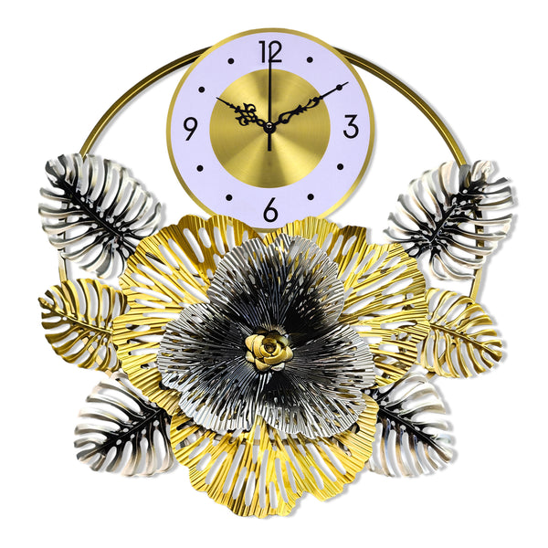Floral Metal Wall Clock, 24" Home Decor, Silent Nonticking Extra Large Decorative Clock Wall Decor