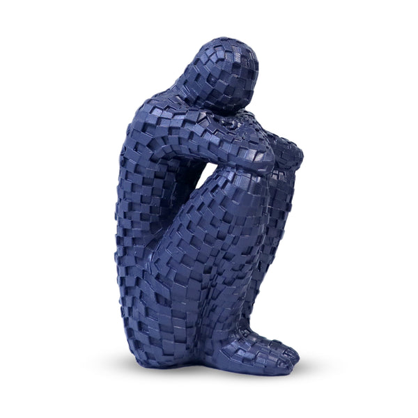Small Abstract Sculpture, The Thinker, Polyresin Artwork, Navy Blue Home Decor Gift 5 inch 13 cm