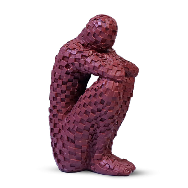 Small Abstract Thinker Statue, 5" Tabletop Centerpiece, Dark Red