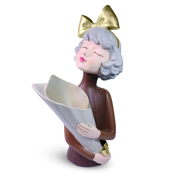 Female Bust Sculpture, Storage, Vase, Bouquet Holder, 15" Tabletop Decor