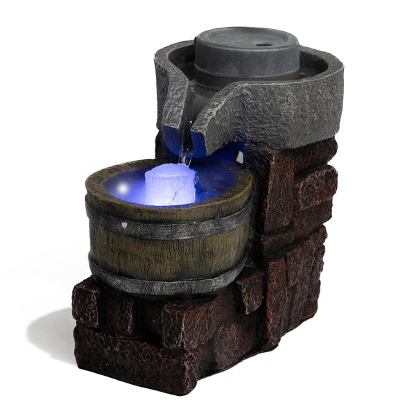 Majestic Oasis Mini Waterfall Fountain, Brown & Gray Fiberglass Polyresin, Indoor Therapy Desk Decor With Adjustable Pump, Mist, And Lights by Sona Casa