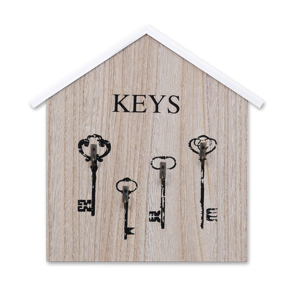 Wooden Wall Mounted Key Holder, 10" 4-Hook Farmhouse Rustic Home Office Entryway Decorative Organizer Rack, Gifts
