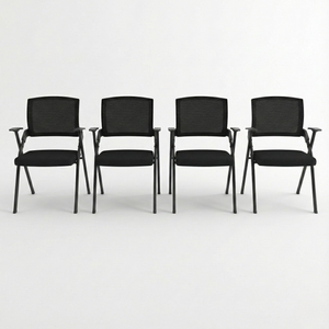Black Folding Conference Chair, Set of 4 Stackable Corporate Training Seating, Ergonomic Minimalist Foldable Chair-Sona Casa