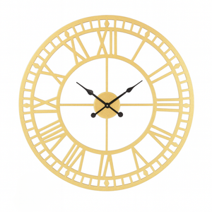 Large 32 Inch Gold Metal Wall Clock, Oversized Farmhouse & Cottage Style Decor, Roman Numeral Decorative Clock, Home Decor, Gift-Sona Casa