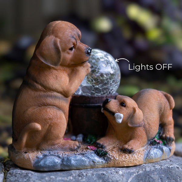 Brown Resin Solar Garden Dog Statue With 2 Playful Puppies - Perfect Gift For Dog Lovers And Gardening Enthusiasts by Accent Collection