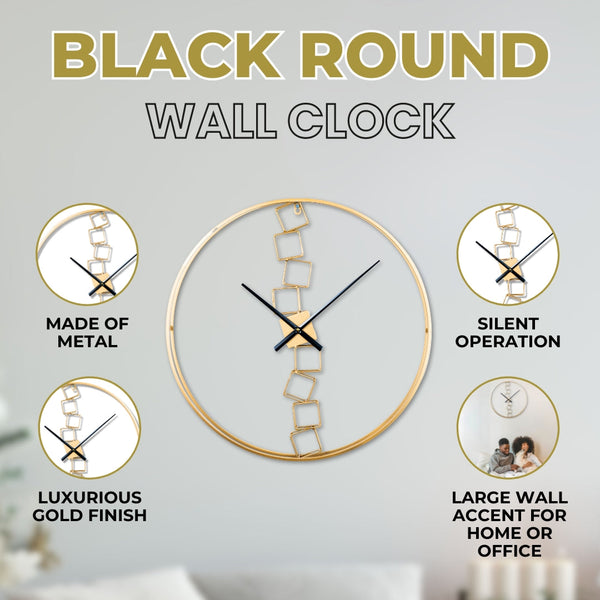 Elegant Gold Metal Wall Clock 60Cm, Silent Non-Ticking Abstract Blocks, Luxury Décor For Living Room by Accent Collection