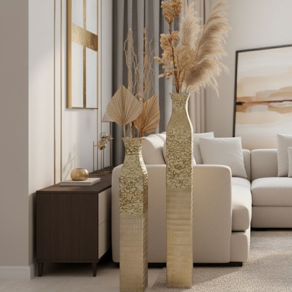 Tall Metal Vases, Extra Large Decorative Floor Vase Set, 42" and 35" Large Flower Pots for Pampas Grass, Home Living Room Decor-Sona Casa