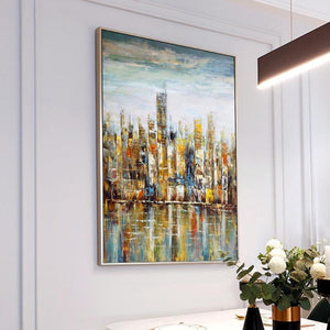 Abstract Art, Large New York Painting, Skyscrapers, Living Room Wall Art, Wall Painting, Home Decor, Original Art, Oil Painting by Sona Casa