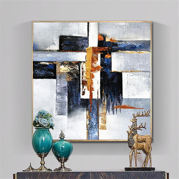 Geometric Pattern Painting, Hand-Painted Acrylic Canvas Art, Modern Large Living Room Decor, Unique Housewarming Gift by Sona Casa