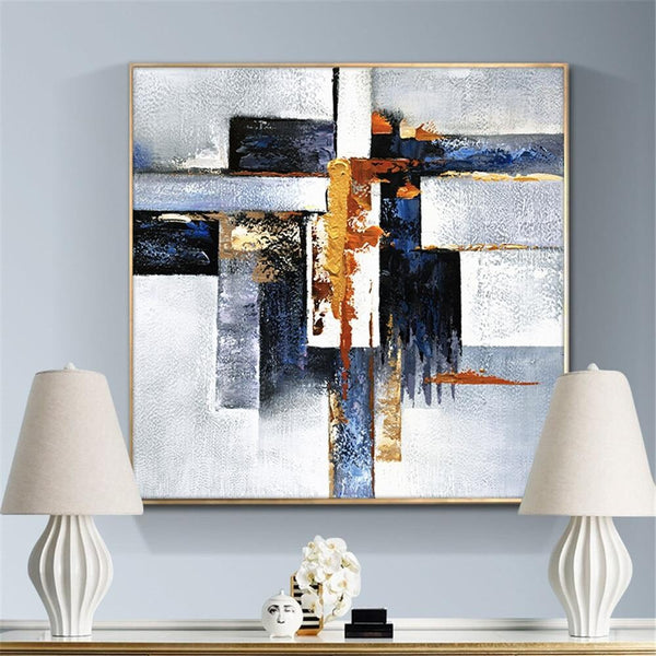 Geometric Pattern Painting, Hand-Painted Acrylic Canvas Art, Modern Large Living Room Decor, Unique Housewarming Gift by Sona Casa