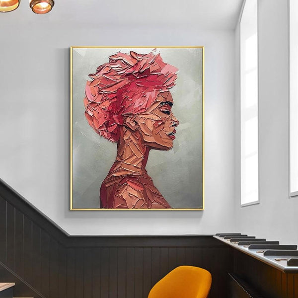 African Woman Wall Art - Textured Oil Painting, Original Hand-Painted Canvas for Living Room & Bedroom Decor, Unique Gift by Accent Collection