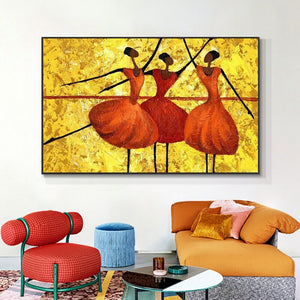 Abstract Dancer Painting - Vibrant Orange Acrylic on Canvas, Large Modern Art for Living Room Decor, Unique Housewarming Gift by Sona Casa