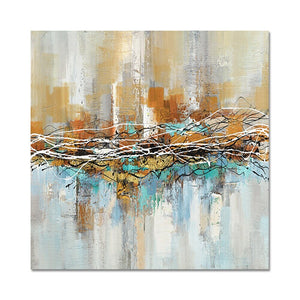 Aura - Cityscape Canvas Art, Textured Abstract City Painting, Original Oil Wall Art for Modern Living Room Decor by Sona Casa