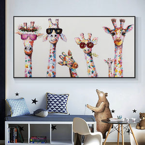 Funny Giraffe Painting, Hand-Painted Canvas Art for Nursery, Unique Kids Room Wall Decor, Original Animal Painting Gift by Sona Casa