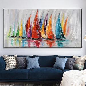 Original Sailboat Canvas Art - Hand-Painted Abstract Oil Painting - Contemporary Nautical Wall Decor - Housewarming Gift Idea by Sona Casa