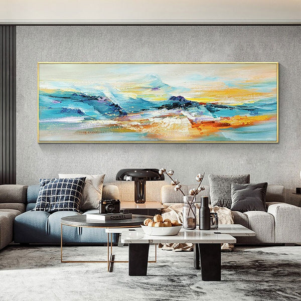 Original Abstract Mountain Painting, Vibrant Textured Oil Canvas, Contemporary Bedroom Wall Art, Unique Housewarming Gift by Sona Casa