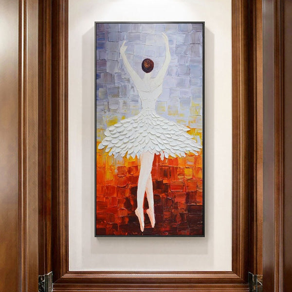 Abstract Dancer Art - Contemporary Ballerina in White Skirt Painting, Framed Ballet Art for Home Decor, Perfect Gift for Art Enthusiasts by Accent Collection