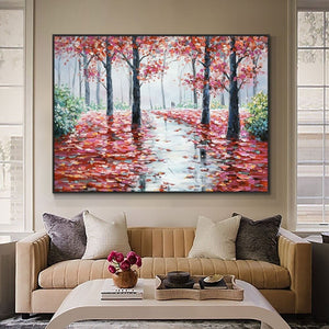 Large Wall Art Fall Colors Living Room Wall Art Nature Painting Landscape Painting Extra Large Wall Art Pink Wall Decor Original Art Artwork by Sona Casa