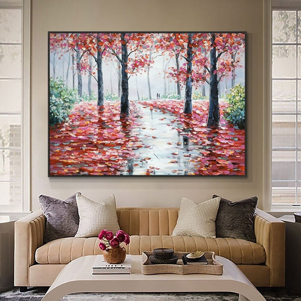 Large Wall Art Fall Colors Living Room Wall Art Nature Painting Landscape Painting Extra Large Wall Art Pink Wall Decor Original Art Artwork by Sona Casa