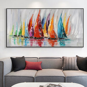 Original Sailboat Canvas Art - Hand-Painted Abstract Oil Painting - Contemporary Nautical Wall Decor - Housewarming Gift Idea by Sona Casa