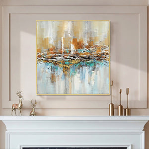 Aura - Cityscape Canvas Art, Textured Abstract City Painting, Original Oil Wall Art for Modern Living Room Decor by Sona Casa