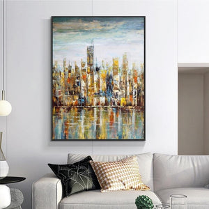 Abstract Art, Large New York Painting, Skyscrapers, Living Room Wall Art, Wall Painting, Home Decor, Original Art, Oil Painting by Accent Collection