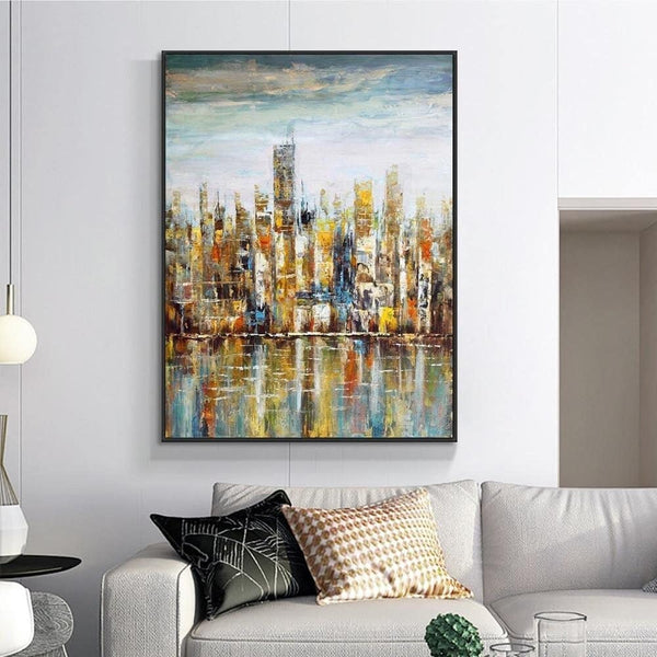 Abstract Art, Large New York Painting, Skyscrapers, Living Room Wall Art, Wall Painting, Home Decor, Original Art, Oil Painting by Accent Collection