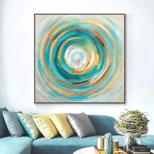 Original Abstract Canvas Art - Green & Blue Circle Oil Painting, Minimalist Wall Decor for Living Room, Unique Housewarming Gift by Sona Casa