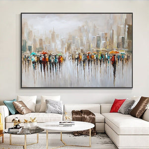 Urban Painting Extra Large Canvas - Textured Oil Art for Contemporary Living Room, Unique Housewarming Gift by Accent Collection