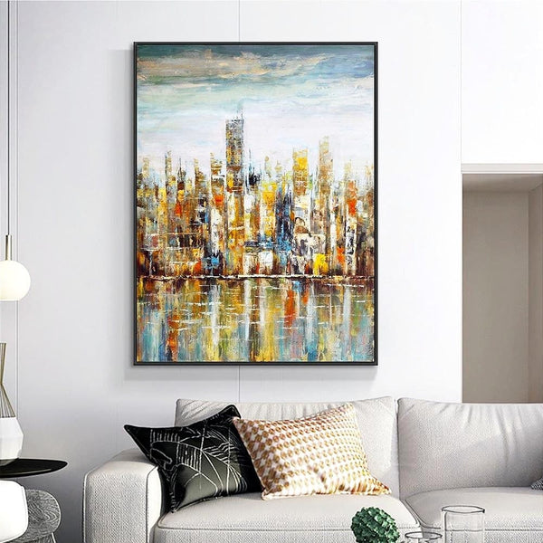 Abstract Art, Large New York Painting, Skyscrapers, Living Room Wall Art, Wall Painting, Home Decor, Original Art, Oil Painting by Accent Collection