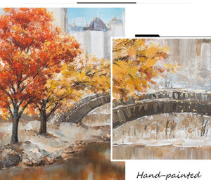 Bridging Testimony Of Time, Landscape Painting, Autumn Painting, Wall Art for Living Room, Trees Painting, Urban Painting, Nature Painting by Sona Casa
