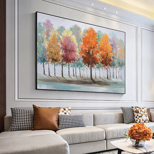 Handpainted Fall Colors & Trees Abstract Painting, Wall Art for Living Room Painting on Canvas Hand Painted Oil Painting for Home Decor by Sona Casa