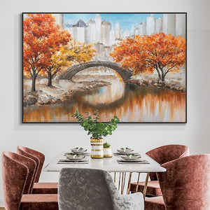 Bridging Testimony Of Time, Landscape Painting, Autumn Painting, Wall Art for Living Room, Trees Painting, Urban Painting, Nature Painting by Sona Casa