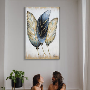 Wall Painting Feathers Hand Painted Oil Painting On Canvas Handmade Abstract Modern Vertical Wall Art Painting For Living Room | Home Decor by Sona Casa
