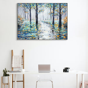 Autumn Forest Painting - Large Textured Wall Art on Canvas, Hand-Painted Fall Landscape for Bedroom Decor, Original Wall Painting by Sona Casa