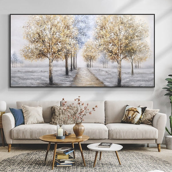 Beautiful Winter Landscape Painting, Black and White Wall Art, Nature Wall Art, Large Handmade Painting On Canvas for Living Room Home Decor by Sona Casa