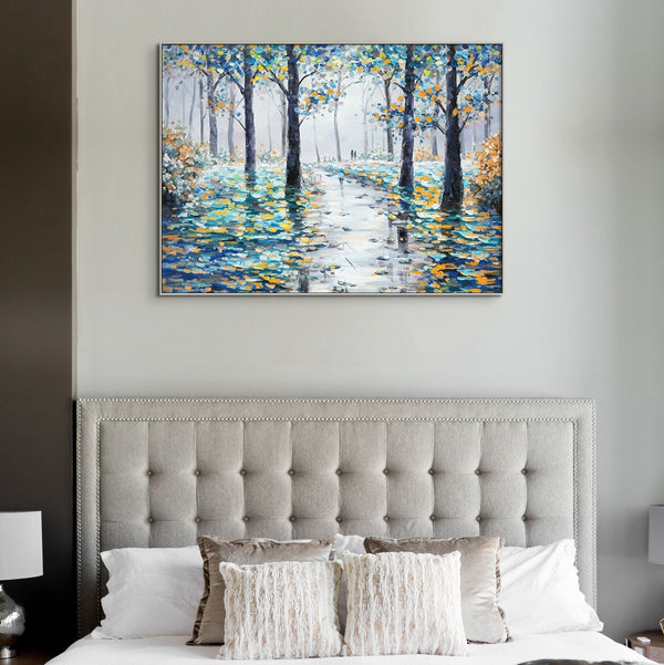 Autumn Forest Painting - Large Textured Wall Art on Canvas, Hand-Painted Fall Landscape for Bedroom Decor, Original Wall Painting by Accent Collection
