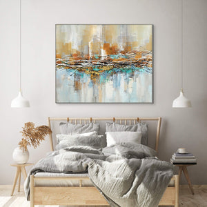 Aura - Cityscape Canvas Art - Hand-Painted Abstract City Painting for Modern Living Room Decor, Original Oil Wall Art by Sona Casa