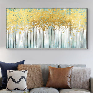 Abstract Tree Painting with Golden Leaves, Large Hand-Painted Oil on Canvas, Contemporary Wall Art Modern Home Decor, Housewarming Gift by Sona Casa