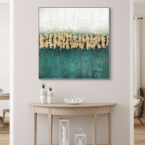 Green Groovy, Thick Textured Abstract Painting with Green and Gold, Living Room Wall Art, Painting on Canvas, Abstract Art, Impasto Painting by Sona Casa