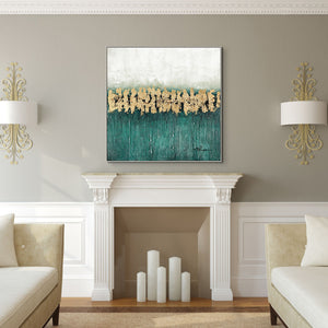 Green Groovy, Thick Textured Abstract Painting with Green and Gold, Living Room Wall Art, Painting on Canvas, Abstract Art, Impasto Painting by Sona Casa